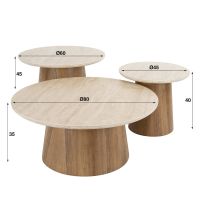 Dexter salontafel set van 3 tapse poot - mdf/keramiek travertine