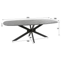 Marco eettafel 215 cm deens ovaal - zwart marmer look