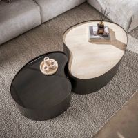 Fraaai Garth salontafel organisch set van 2 - 3D keramiek travertin