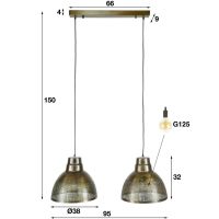 Zoe hanglamp 2xø38 screen - brons antiek
