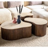 Eleonora Organische salontafel Mari - 83x72x34 cm - Mango hout & travertin