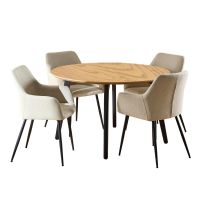 Nøra Laurens ronde eettafel Ø120x75 cm + 4 eetkamerstoelen stof Basel - naturel/beige
