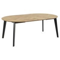 Nøra Amy ronde uitschuiftafel Ø120/198x74.5 cm | zwart rubberhout onderstel | eikenfineer - naturel