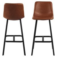 Nøra Carmine verstelbare barstoel | zwart metaal onderstel | stof PU retro - cognac