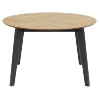 Nøra Amy ronde uitschuiftafel Ø120/198x74.5 cm | zwart rubberhout onderstel | eikenfineer - naturel