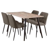 Nøra Kristina rechthoekige eettafel 140x80x75 cm - bruin + 4 eetkamerstoelen | stof Monza