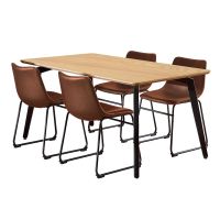 Nøra Laurens rechthoekige eettafel 160x90x75 cm + 4 eetkamerstoelen stof Vintage brandy