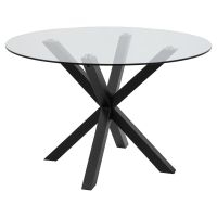 Nøra Donovan ronde eettafel Ø119x75.5 cm | zwart metaal onderstel | gehard glas - transparant
