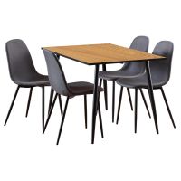 Nøra Gertrude rechthoekige eettafel 120x80x75 cm | ruw melamine - naturel + 4 eetkamerstoelen | stof Nesia - donkergrijs