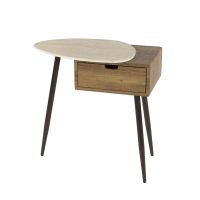Fraaai Davide nachtkastje - travertin en eikenlook - links