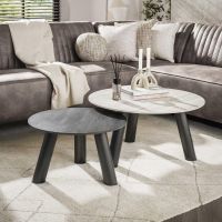 Cattaneo ronde salontafels - set van 2 - travertin look
