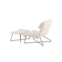 Limo fauteuil met voetenbank - boucle - wit