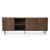 Dressoir Lio - 200 cm - Mango hout & travertin - 3 deurs