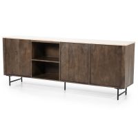 Dressoir Lio - 200 cm - Mango hout & travertin - 3 deurs