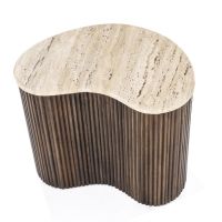 Eleonora Organische bijzettafel Mari - 50x33x44 cm - Mango hout & travertin