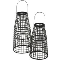 Lantaarn Anzu Zwart met LED - Set van Twee