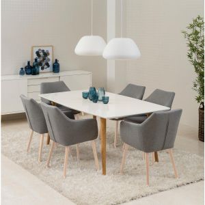 Nøra Lilie armstoel | wit oak onderstel | stof Corsica - lichtgrijs