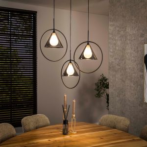 Nico hanglamp 3L ring getrapt tapse kap - smoke grijs glas