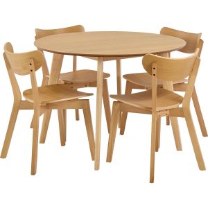 Nøra Alicia ronde eettafel ø105x76 cm + 4 eetkamerstoelen | eikenfineer