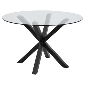 Nøra Donovan ronde eettafel Ø119x75.5 cm | zwart metaal onderstel | gehard glas - transparant