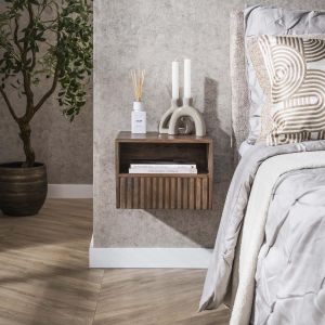 Marino zwevend nachtkastje - 1 lade en open vak - acaciahout