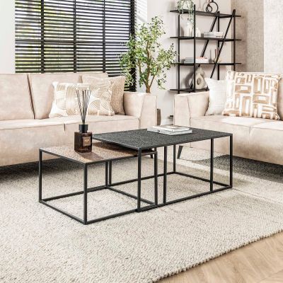 Fraaai Lazio salontafel set van 2 rechthoek iron metallic - grijs