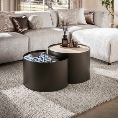 Fraaai Garth salontafel half moon set van 2 - 3D keramiek travertin