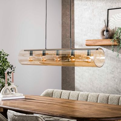 Fraaai Zuri hanglamp 5L tube amber glas - artic zwart