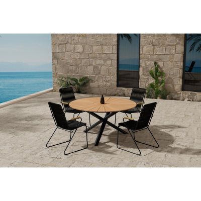 Svea Kathrine ronde tuintafel - zwart + 4x Dewey eetkamerstoelen - zwart