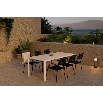 Svea Valarie rechthoekige tuintafel - beige + 6x Thelma eetkamerstoelen - zwart